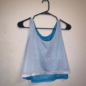 Blue and white athletic mesh tank